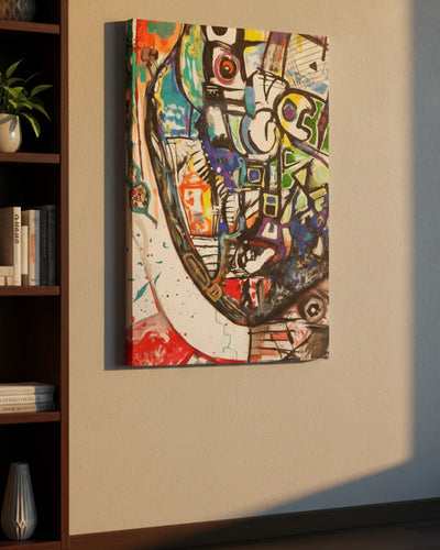 Frankly original surrealist abstract canvas painting by FREEBRD, bold multicolor neo-expressionist mixed media, FREEBRD Art Series wall art.