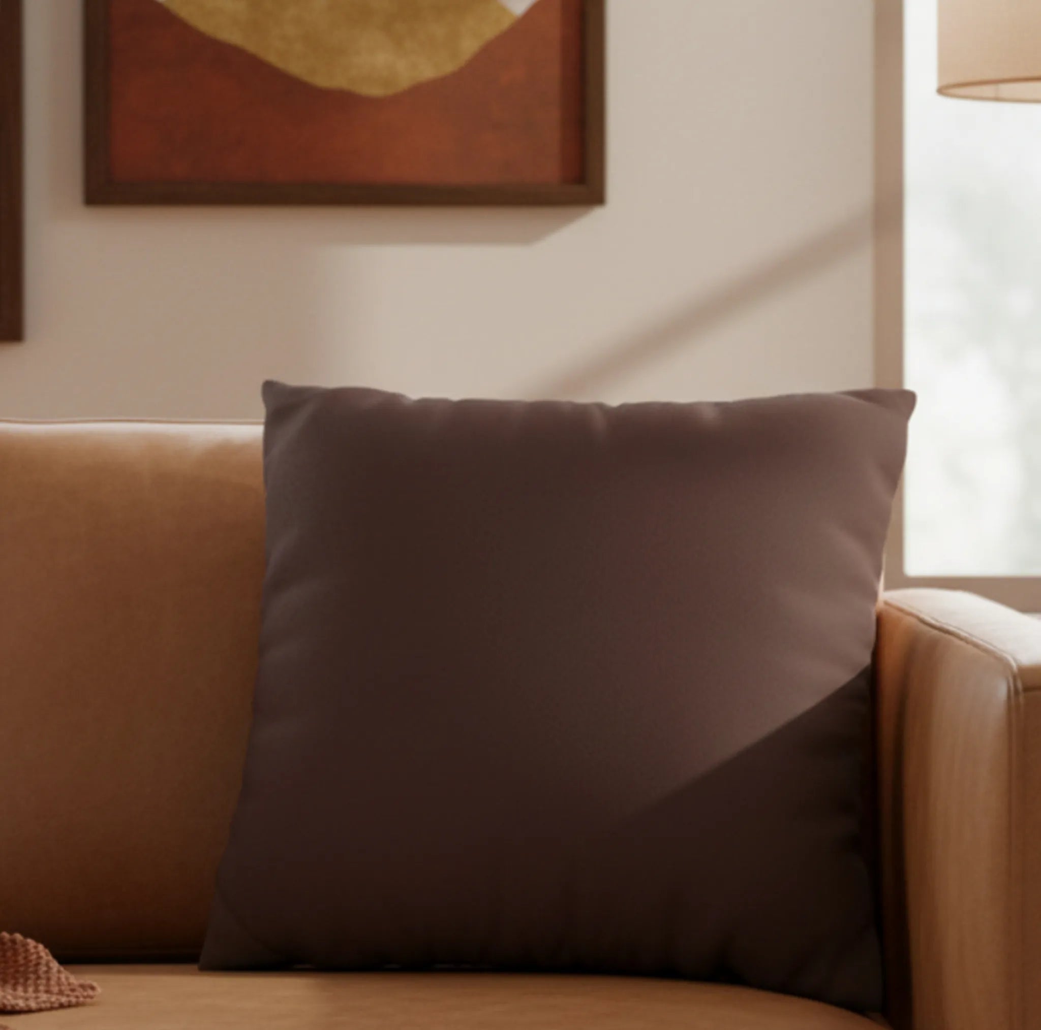 Faux suede luxury throw pillows in warm neutral tones, premium home decor.