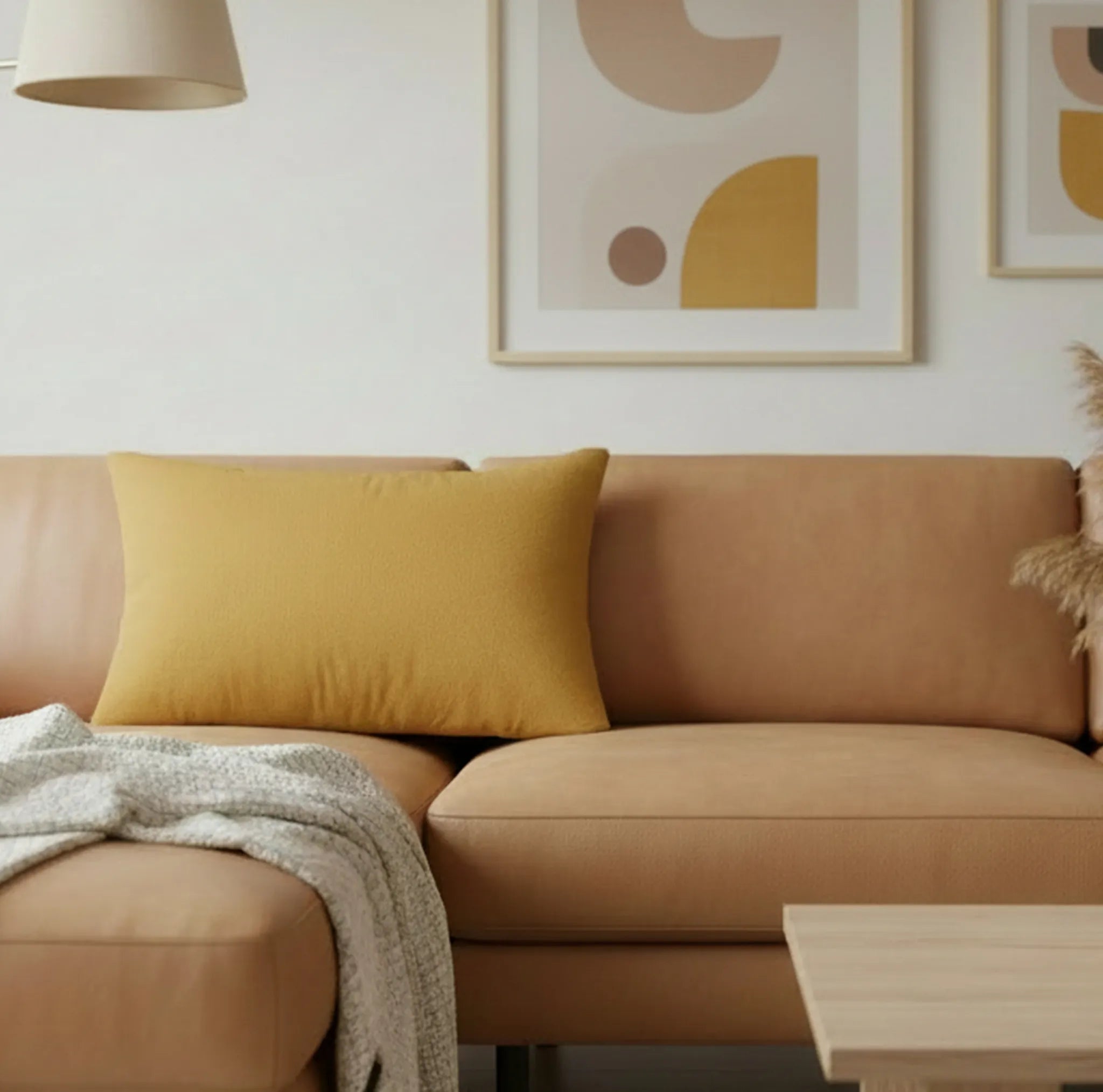 Lumbar accent pillows in earthy tones, modern home decor for sofas and beds.