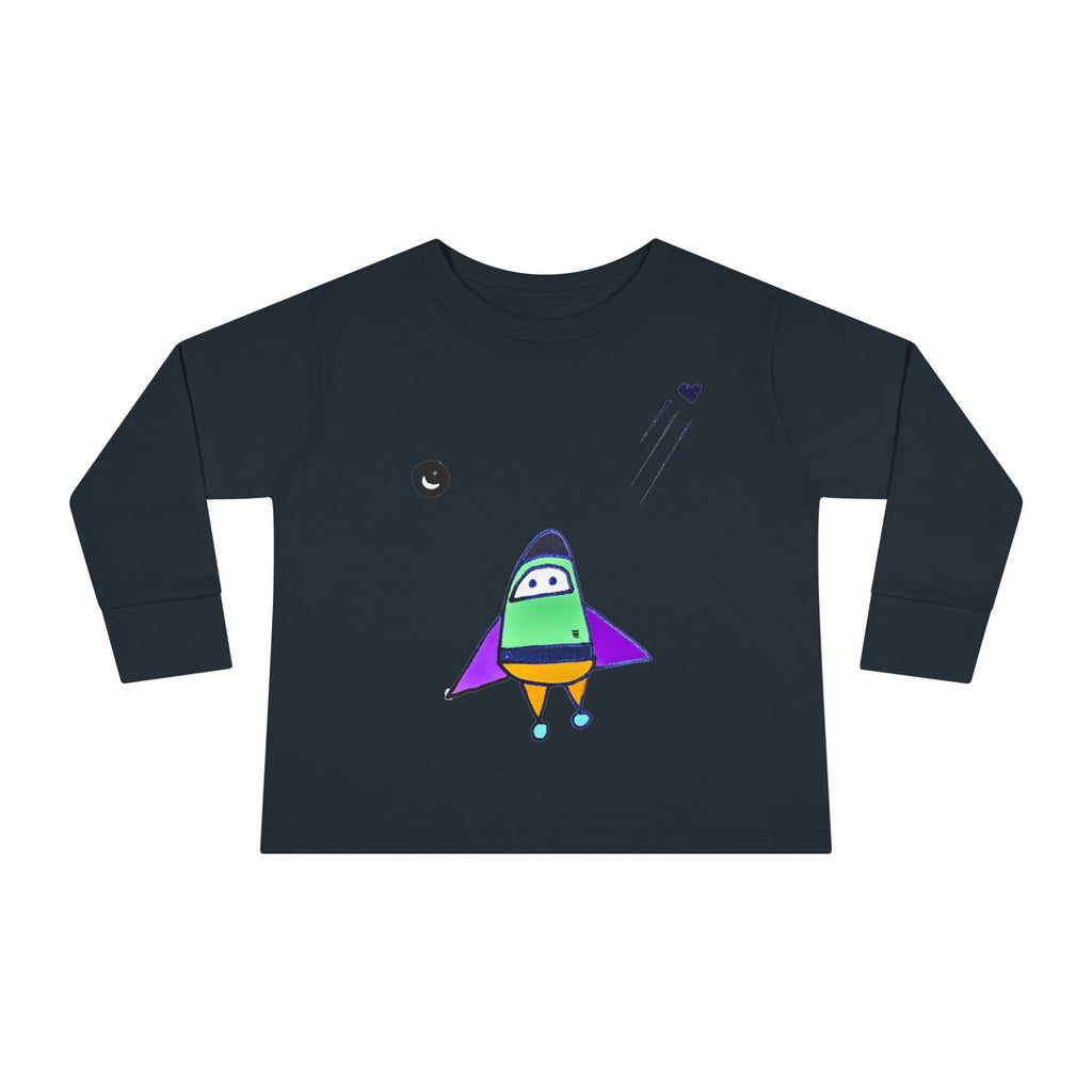 Toddler Long Sleeve Tee with Playful Rocket Graphic Design