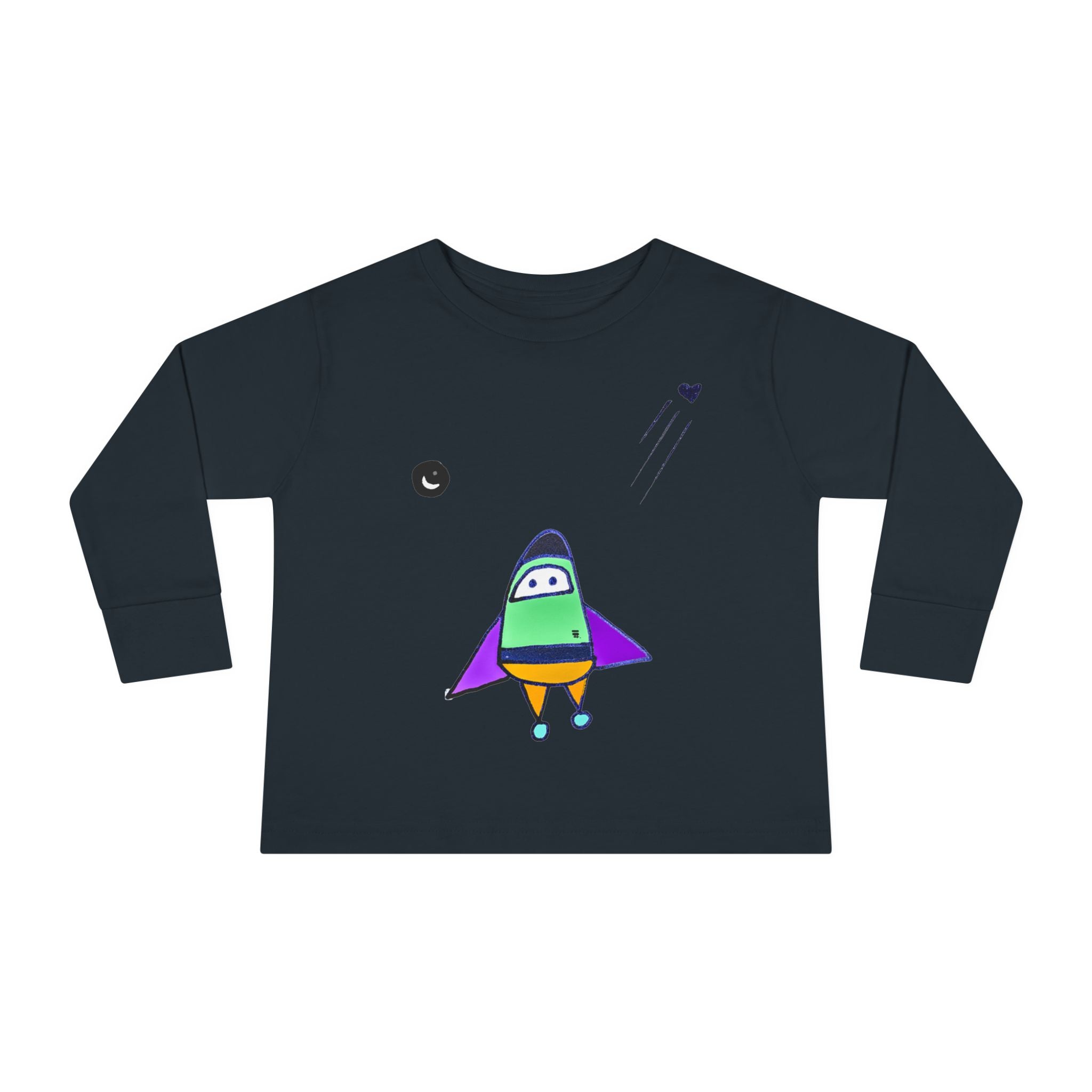 Toddler Long Sleeve Tee with Playful Rocket Graphic Design
