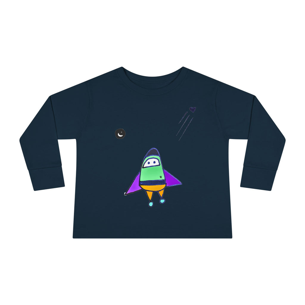 Toddler Long Sleeve Tee with Playful Rocket Graphic Design