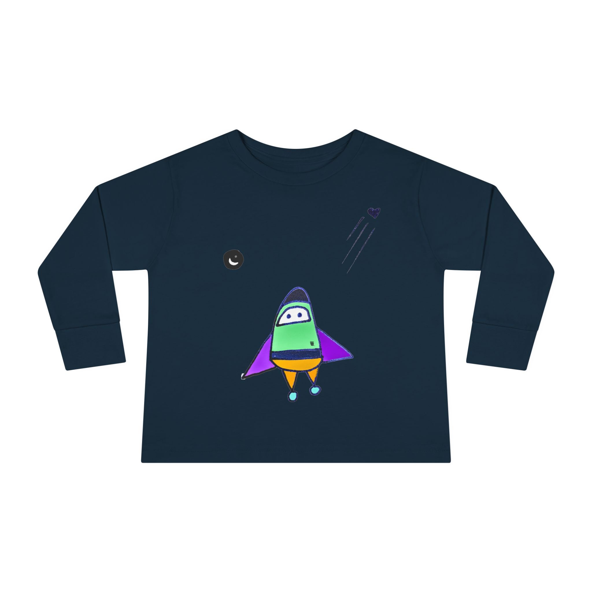 Toddler Long Sleeve Tee with Playful Rocket Graphic Design