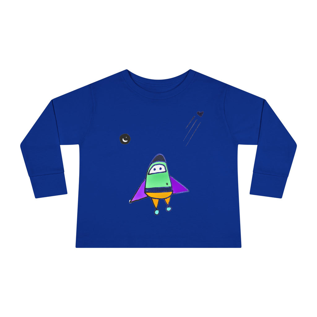 Toddler Long Sleeve Tee with Playful Rocket Graphic Design