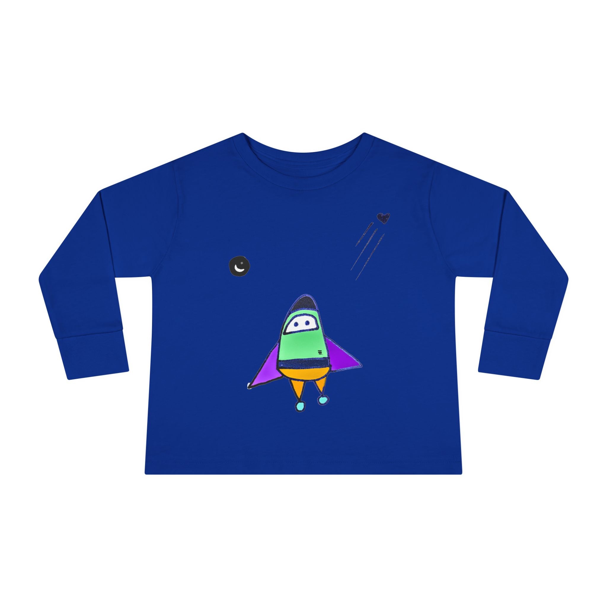 Toddler Long Sleeve Tee with Playful Rocket Graphic Design