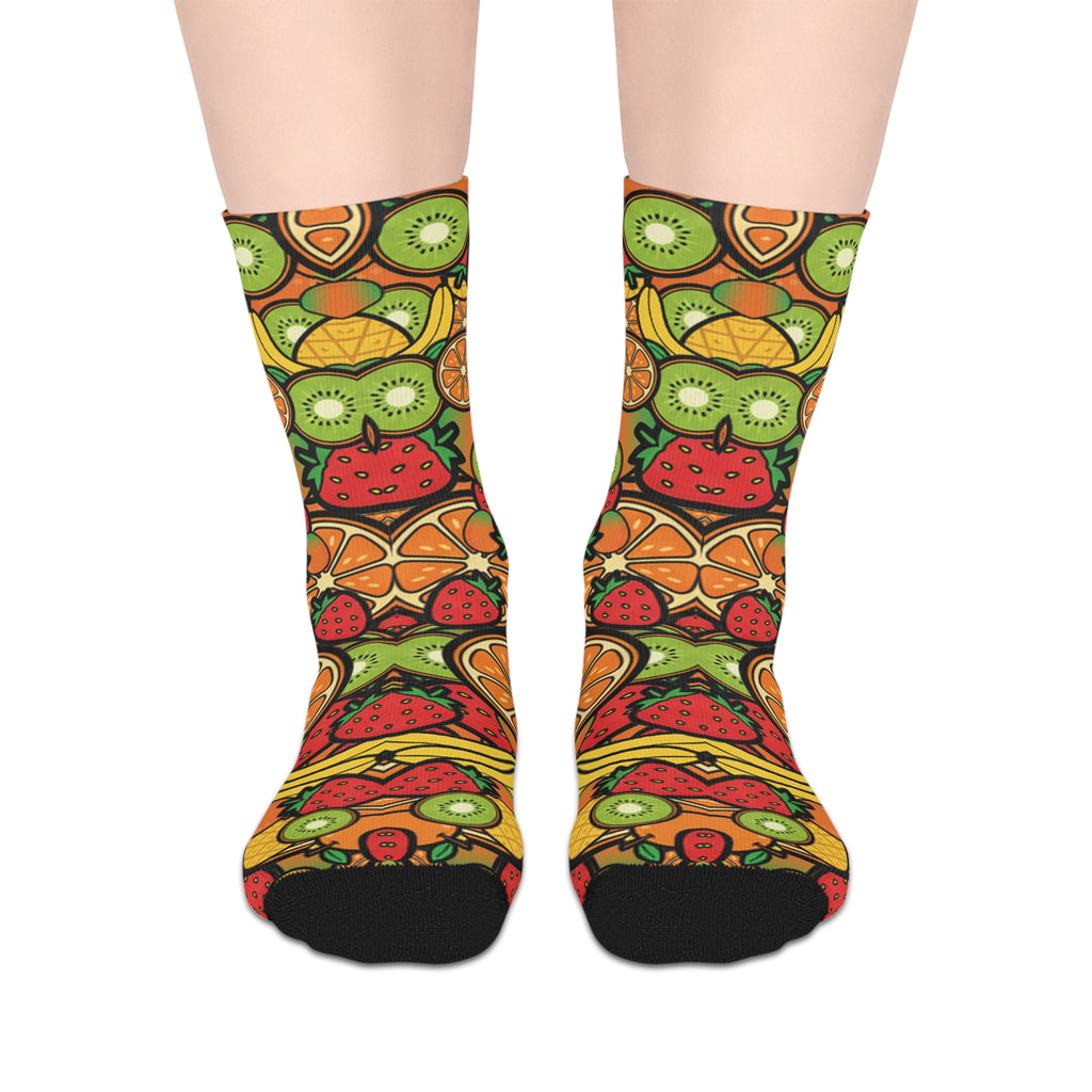 Owl Fruit Pattern Mid-Length Socks
