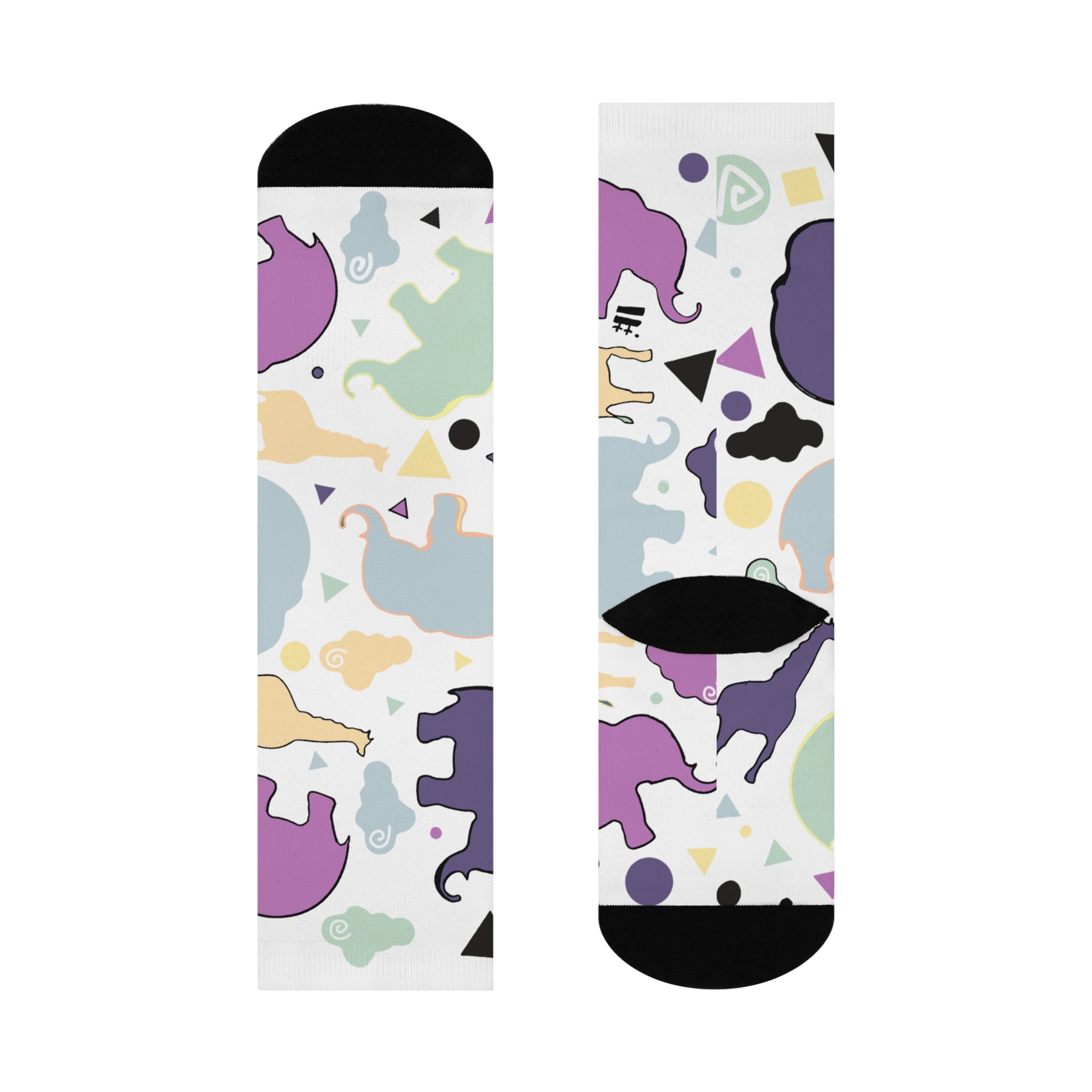 Giraffe, Elephant Animal Cloud Cushioned Mid-calf Socks