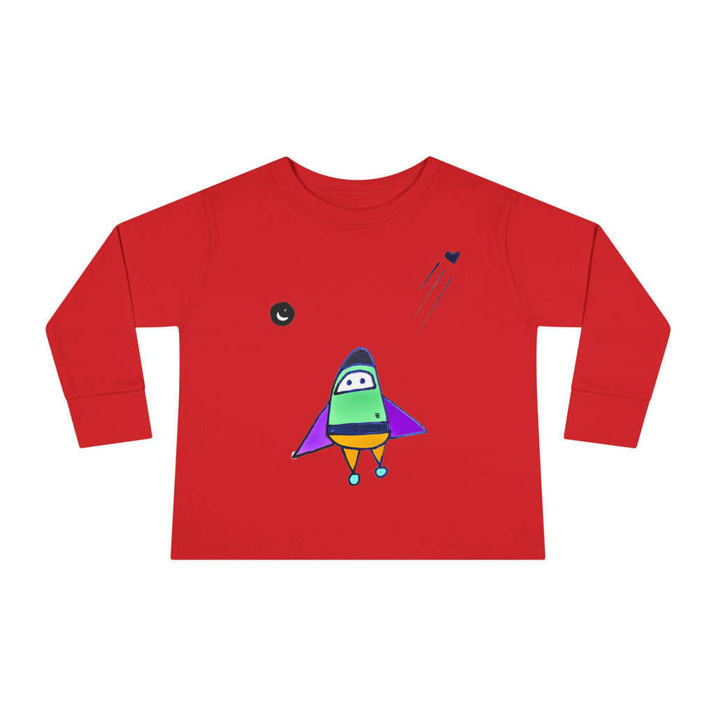 Toddler Long Sleeve Tee with Playful Rocket Graphic Design