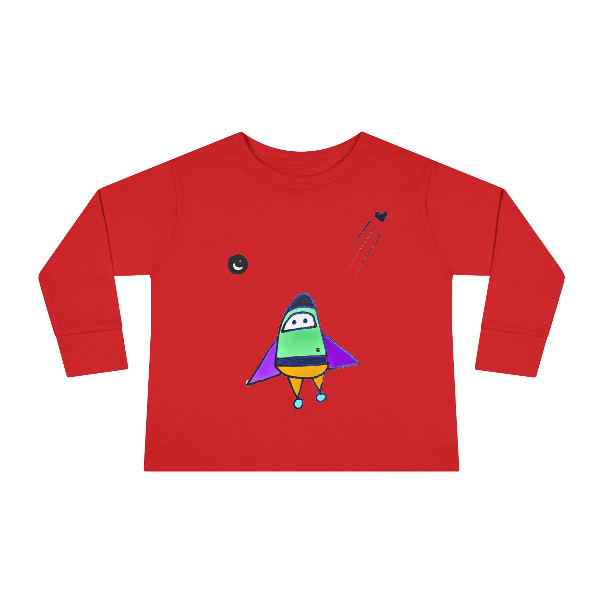 Toddler Long Sleeve Tee with Playful Rocket Graphic Design