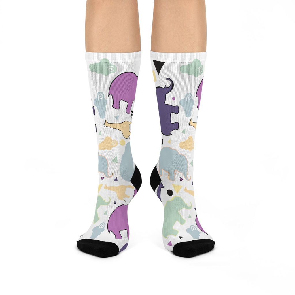 Giraffe, Elephant Animal Cloud Cushioned Mid-calf Socks