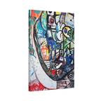 24" x 36" Freebrd "Frankly" Surrealistic Geometric Facial Abstractions Contemporary Wall Art, on a 1.5 inch thick canvas, showcasing blues, reds, purples, greys, beige, yellows and orange tones. 