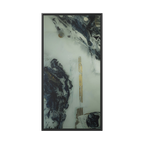 24" x 48" "Tu Gough" on 1.25" Stretched Canvas Modern Art Wall Decor Framed in black wood showcasing abstract artwork with blacks, greys, and gold color tones on a faded ink background 