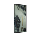 24" x 48" "Tu Gough" on 1.25" Stretched Canvas Modern Art Wall Decor Framed in black wood showcasing abstract artwork with blacks, greys, and gold color tones on a faded ink background