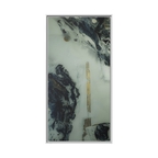 24" x 48" "Tu Gough" on 1.25" Stretched Canvas Modern Art Wall Decor Framed in white wood showcasing abstract artwork with blacks, greys, and gold color tones on a faded ink background
