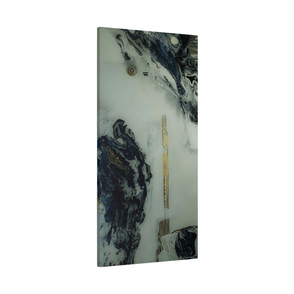 24" x 48" "Tu Gough" on 1.25" Stretched Canvas Modern Art Wall Decor showcasing abstract artwork with blacks, greys, and gold color tones on a faded ink background