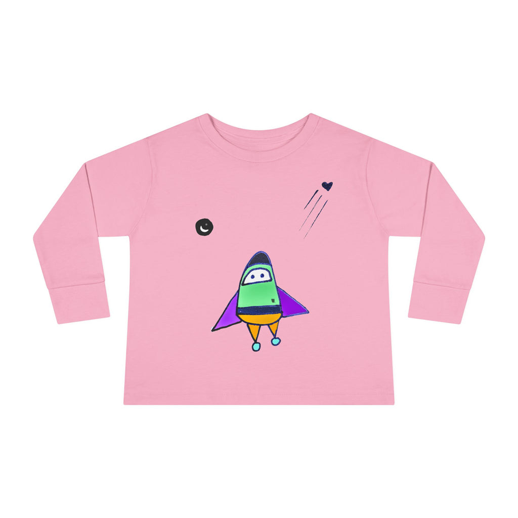 Toddler Long Sleeve Tee with Playful Rocket Graphic Design