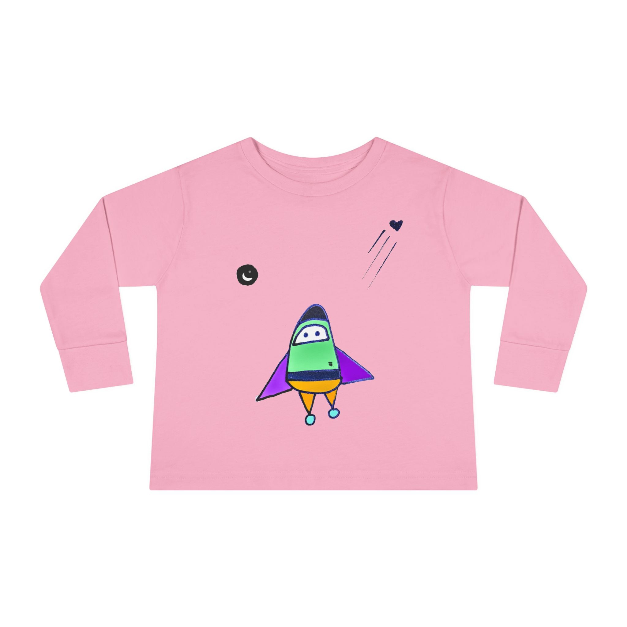 Toddler Long Sleeve Tee with Playful Rocket Graphic Design