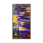 30" x 60" "Tribal Wave" by Freebrd Abstract Mesa Wall Décor on a 1.25" canvas showcasing yellow, red, burgundy, black, purple and grey colors with white geometric tribal accents solidified with an espresso coated wood frame