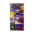 30" x 60" "Tribal Wave" by Freebrd Abstract Mesa Wall Décor on a 1.25" canvas showcasing yellow, red, burgundy, black, purple and grey colors with white geometric tribal accents solidified with a white coated wood frame
