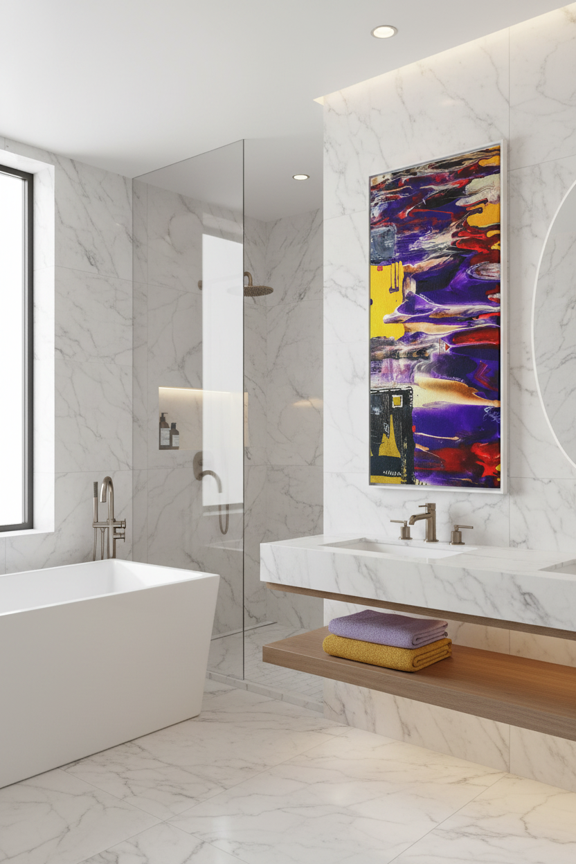 Freebrd "Tribal Wave" abstract painting with a white border on a white background