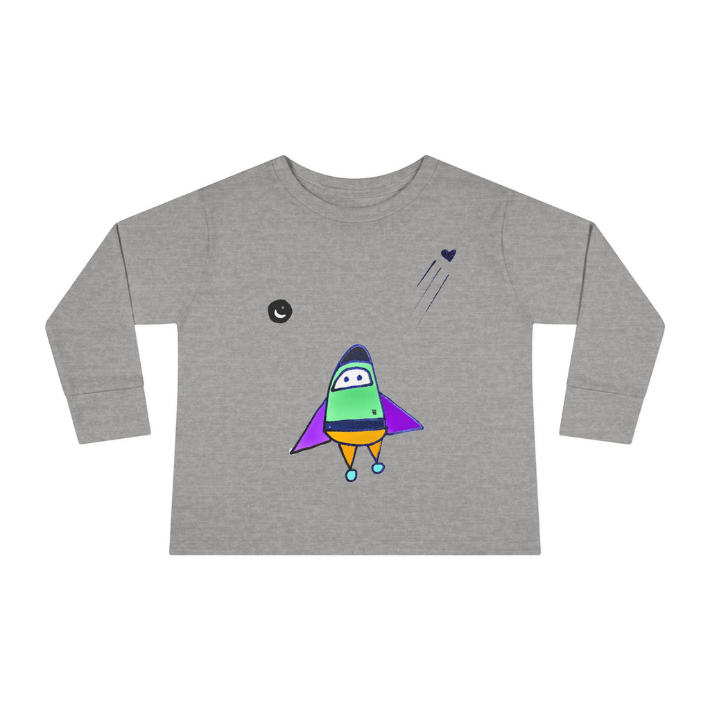 Toddler Long Sleeve Tee with Playful Rocket Graphic Design