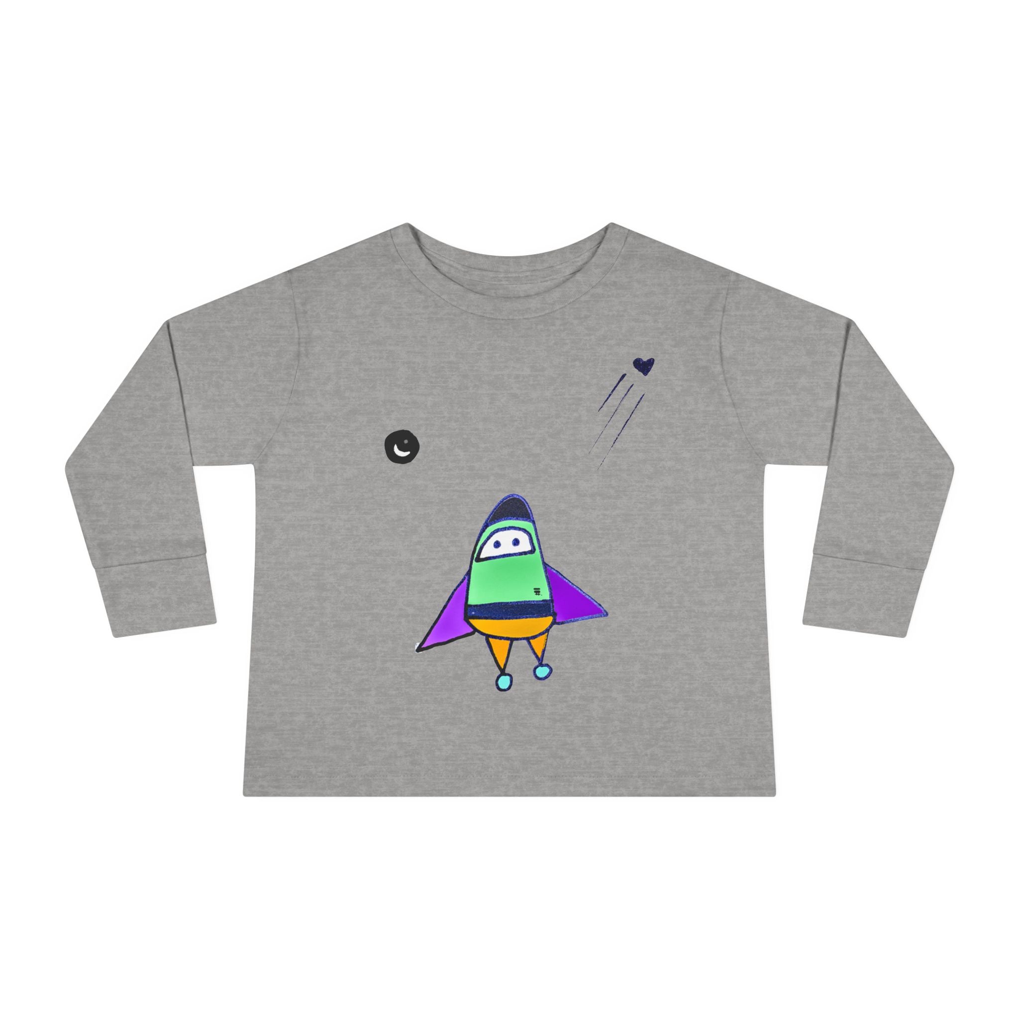Toddler Long Sleeve Tee with Playful Rocket Graphic Design