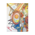 36" x 48" Freebrd "Bird Man" Contemporary Abstract Canvas Art displaying shades of red, yellow blues and greens on a 1.25 inch thick canvas