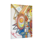 36" x 48" Freebrd "Bird Man" Contemporary Abstract Canvas Art displaying shades of red, yellow blues and greens on a 1.25 inch thick canvas

