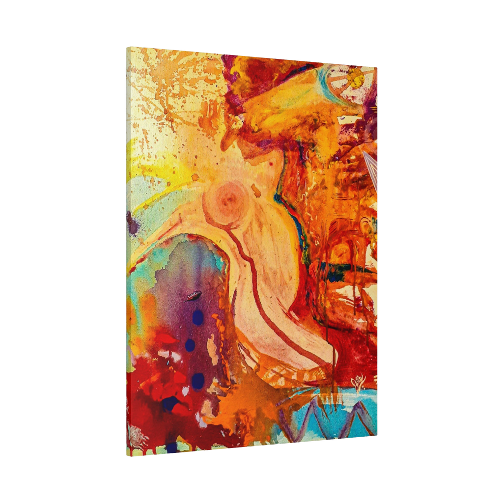 36" x 48" Freebrd "WWW" Contemporary Abstract Nude Gesture Wall Art on 1.25 inch thick canvas, showcasing vibrant purple, red, teal and yellow hues