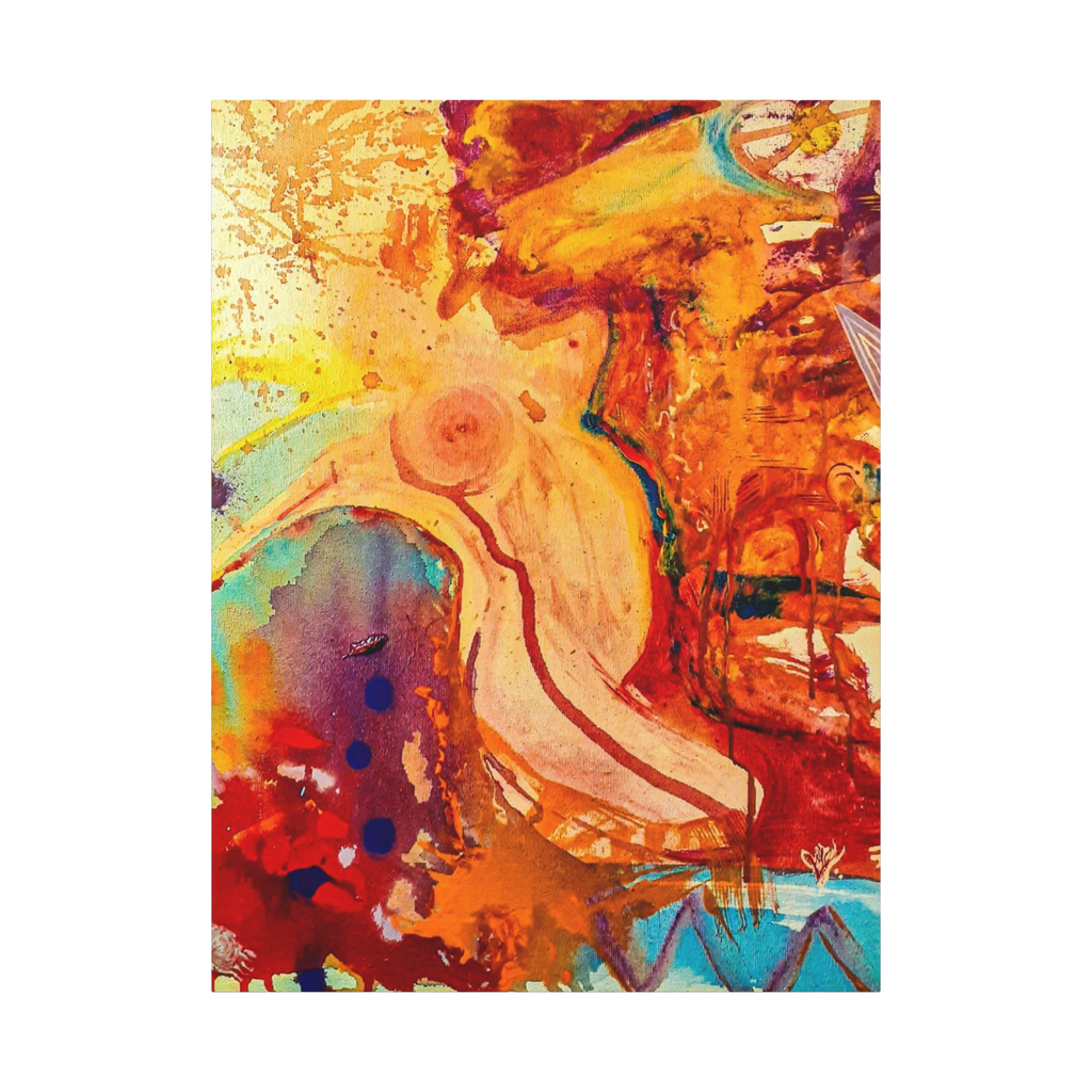 36" x 48" Freebrd "WWW" Contemporary Abstract Nude Gesture Wall Art on 1.25 inch thick canvas, showcasing vibrant purple, red, teal and yellow hues
