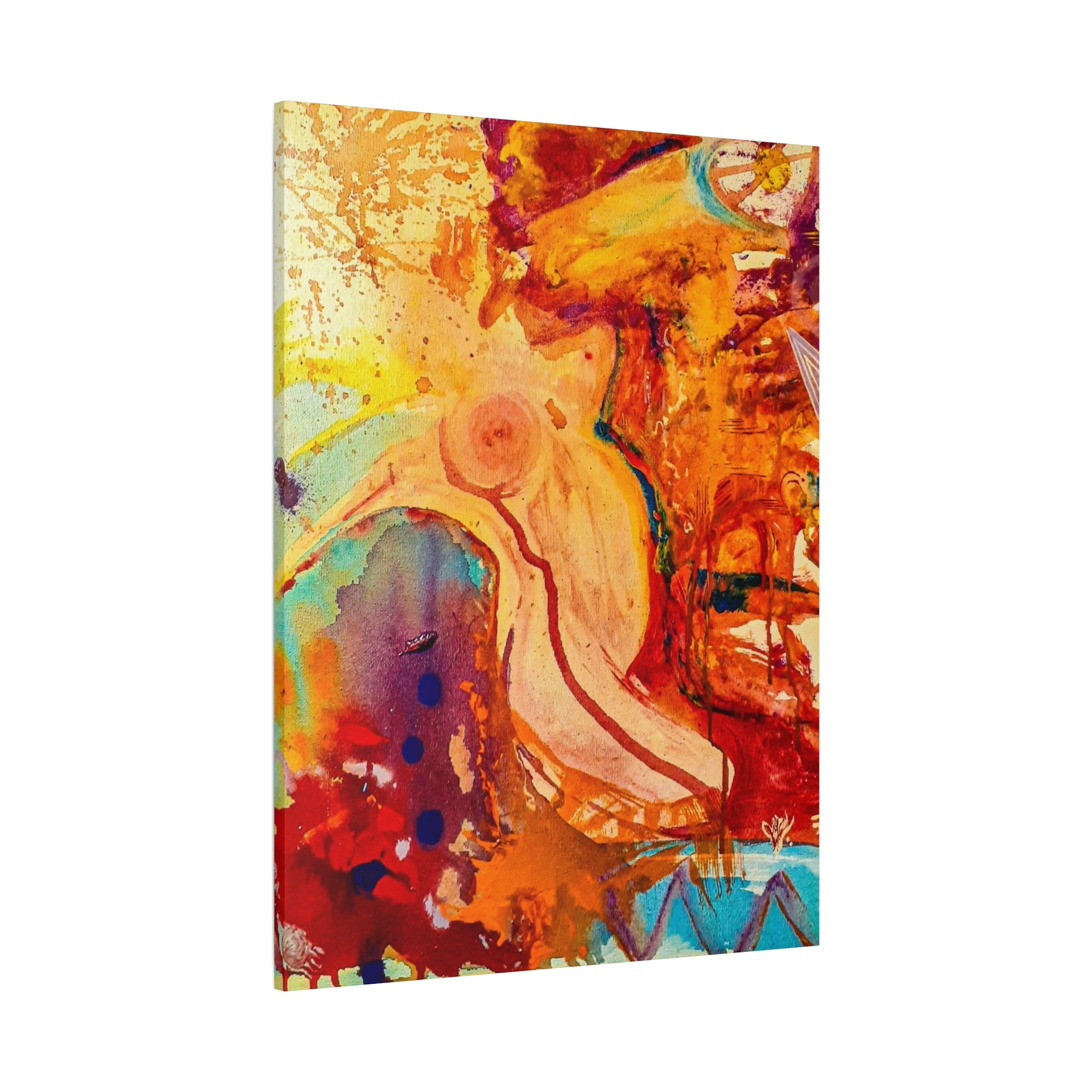 36" x 48" Freebrd "WWW" Contemporary Abstract Nude Gesture Wall Art on 1.25 inch thick canvas, showcasing vibrant purple, red, teal and yellow hues