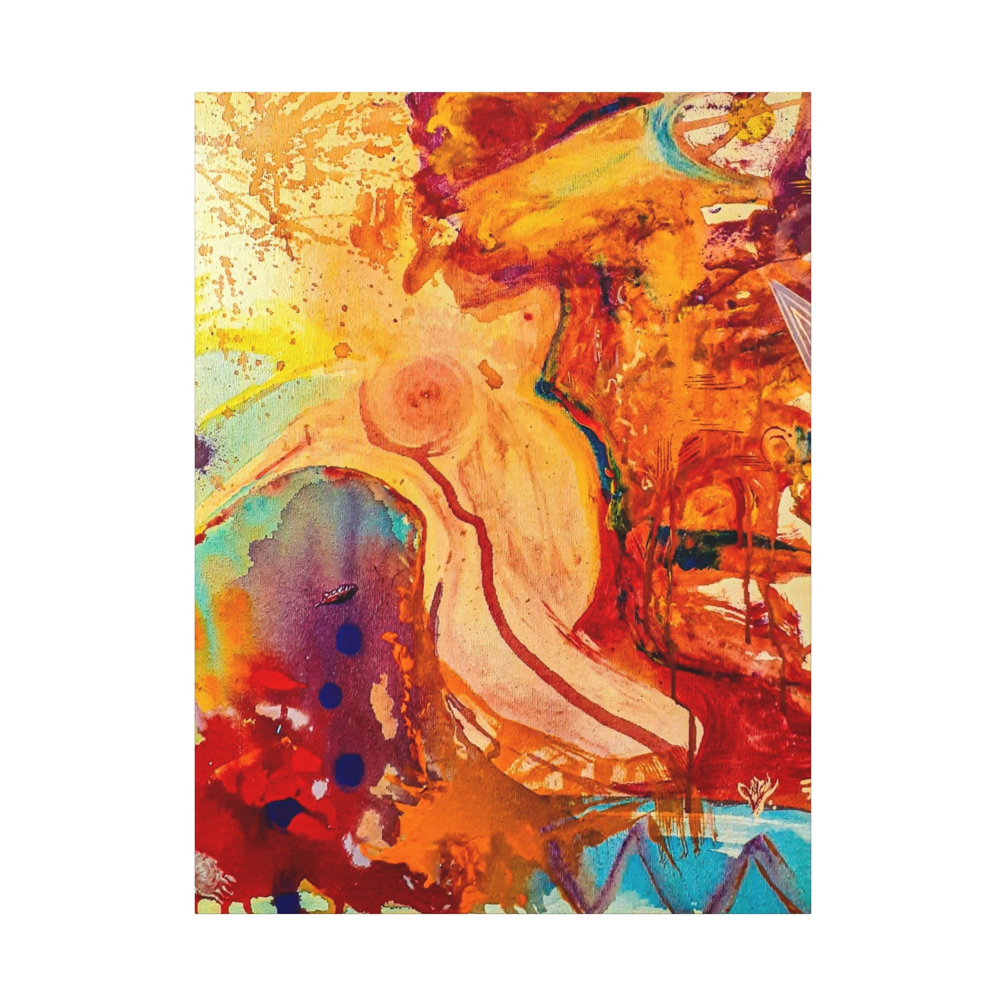 36" x 48" Freebrd "WWW" Contemporary Abstract Nude Gesture Wall Art on 1.25 inch thick canvas, showcasing vibrant purple, red, teal and yellow hues