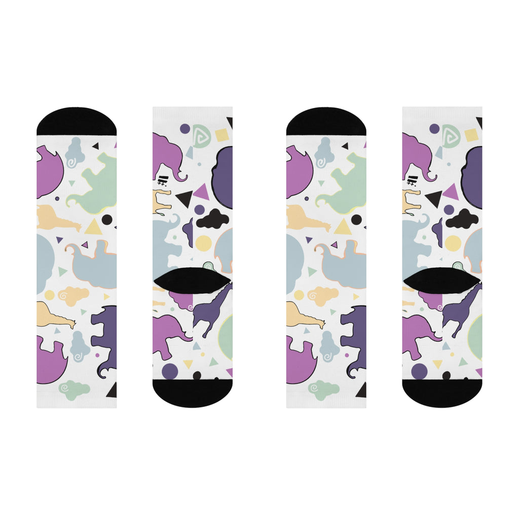 Giraffe, Elephant Animal Cloud Cushioned Mid-calf Socks