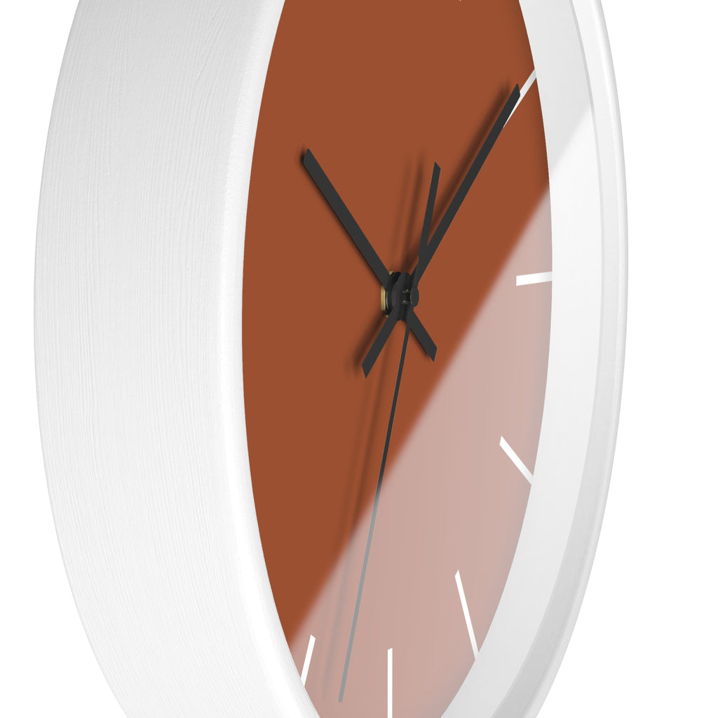 White Wooden Base Black Hand Paarl Terracotta Modern Minimal Silent Wall Clock With White Time Markers Side