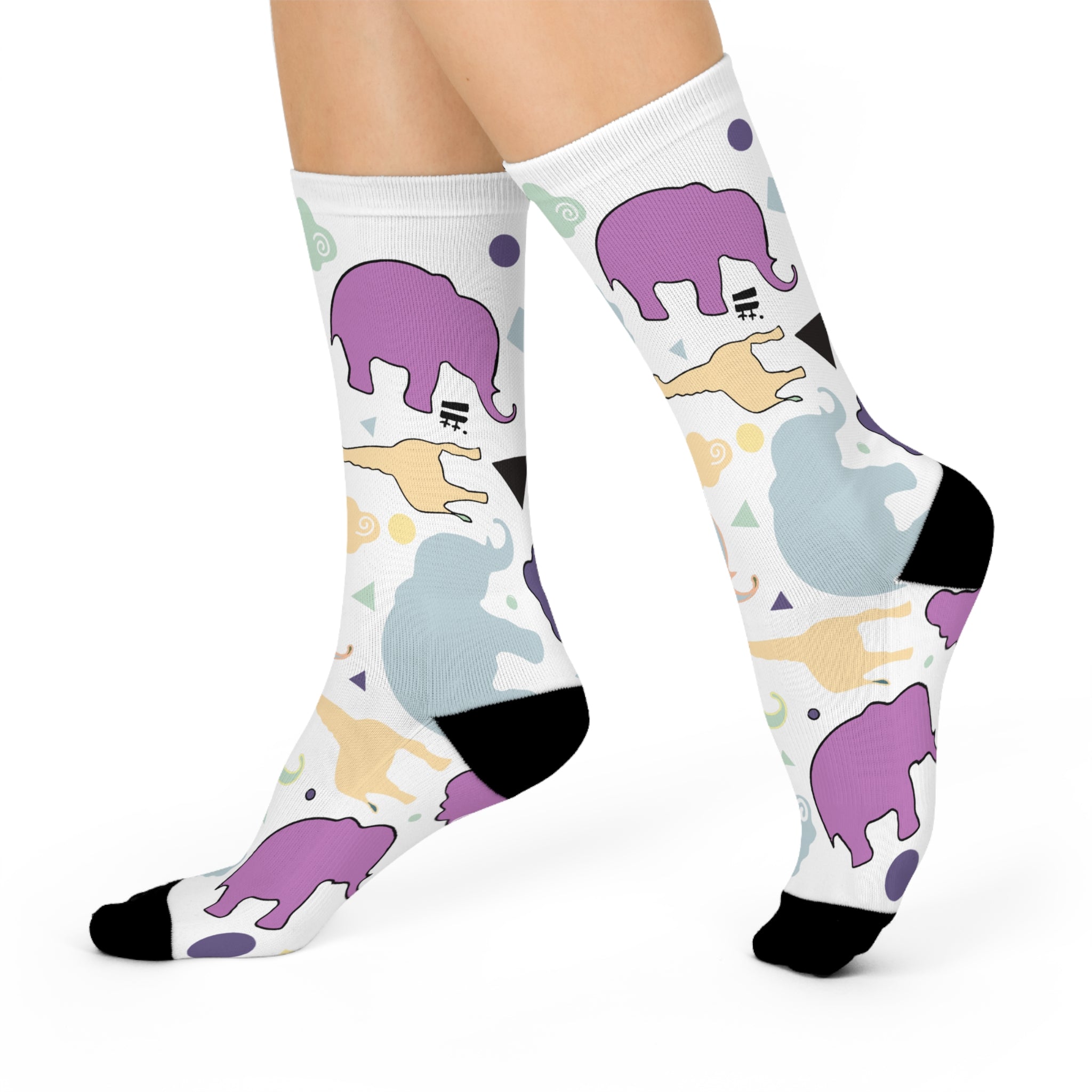 Giraffe, Elephant Animal Cloud Cushioned Mid-calf Socks