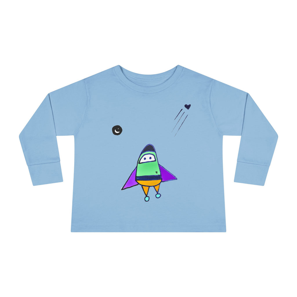 Toddler Long Sleeve Tee with Playful Rocket Graphic Design