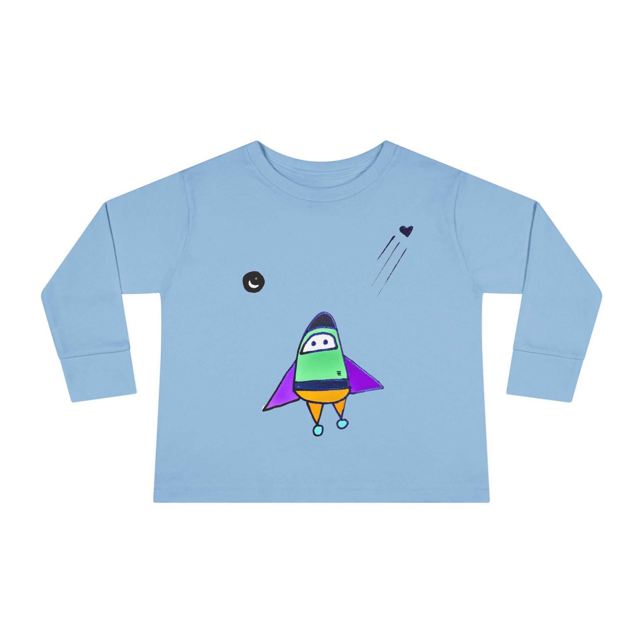 Toddler Long Sleeve Tee with Playful Rocket Graphic Design