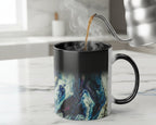 Person pouring coffee from a silver kettle into a Freebrd abstract mug 