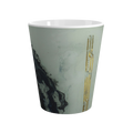 White mug with marbled design and gold accents 
