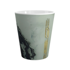 White mug with marbled design and gold accents 
