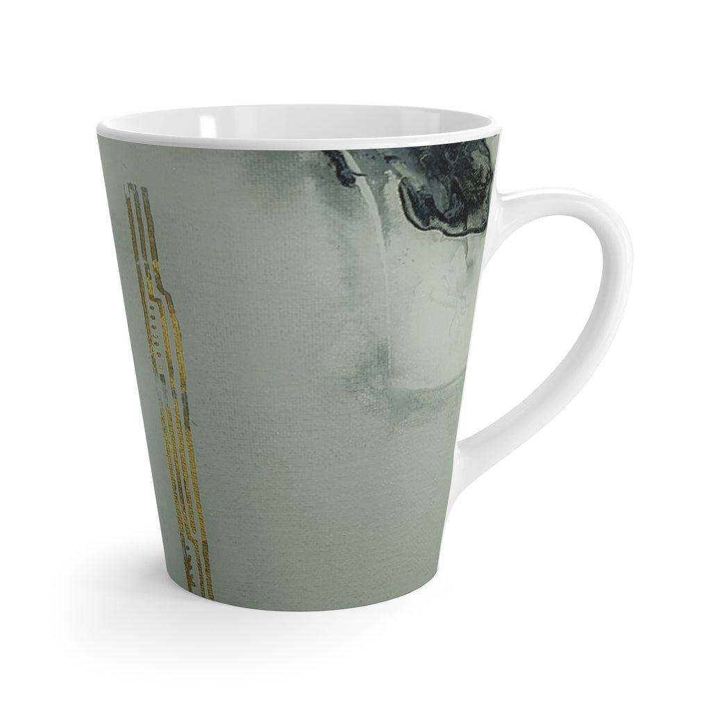 White mug with marbled design and gold accents 