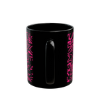 Glossy Black cup with neon pink Freebrd "Medicolo" abstract pattern  


