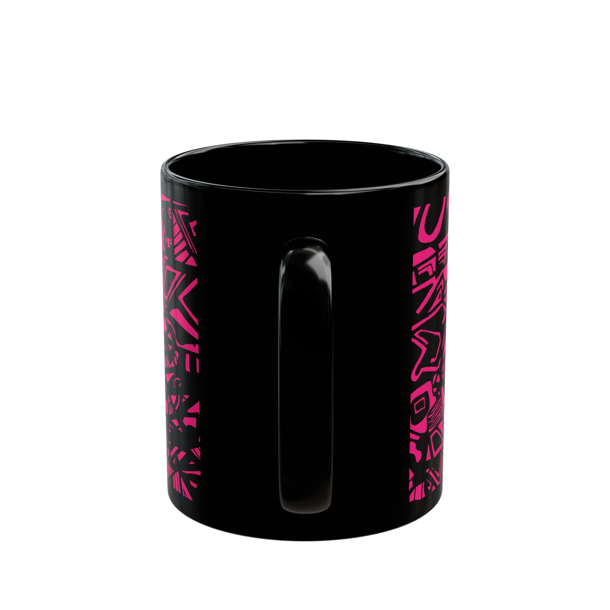 Glossy Black cup with neon pink Freebrd "Medicolo" abstract pattern  


