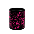 Glossy Black cup with neon pink Freebrd "Medicolo" abstract pattern  
