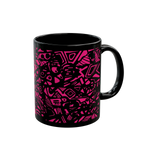 Glossy Black cup with neon pink Freebrd "Medicolo" abstract pattern  


