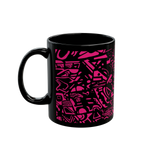 Glossy Black cup with neon pink Freebrd "Medicolo" abstract pattern  


