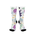 Animal Clouds Cushioned Mid-calf Socks. Featuring vibrant giraffe and elephant cloud prints in playful sea green, purple, and yellow colors with a black toe and heel.