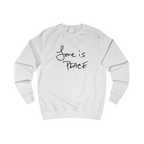 Arctic white sweatshirt with black 'Love is Peace' text