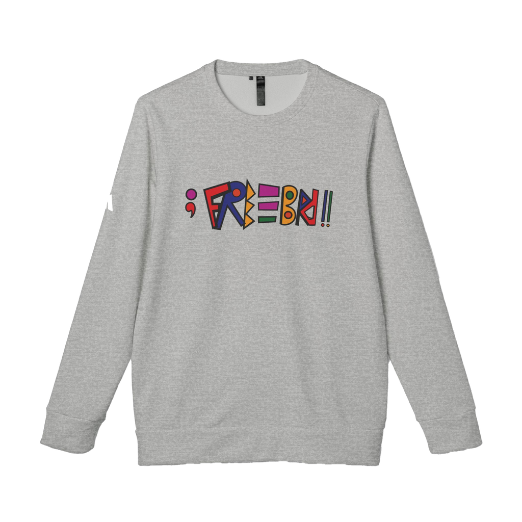 Ash Grey Heather Freebrd Custom Adidas Crewneck Sweatshirt with ';Freebrd' Designed in Colored Freebrd text on the front chest of apparel and Adidas Brand Logo on right sleeve