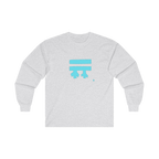 Ash grey long-sleeve shirt with a teal Freebrd logo 